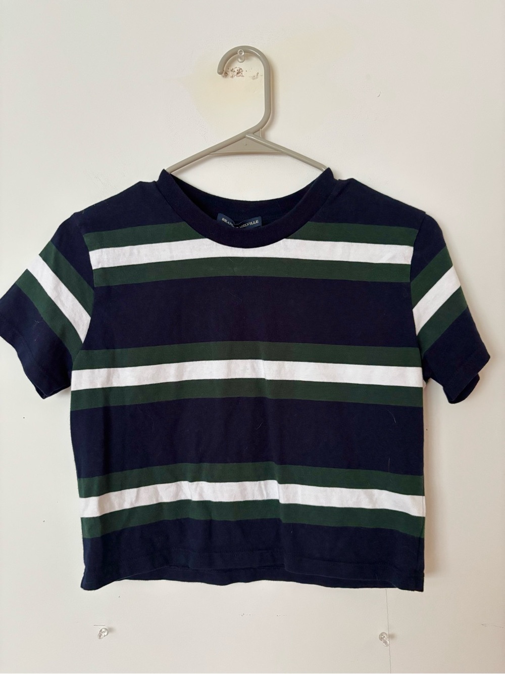 brand new! brandy melville navy blue, green & white striped crop baby tee shirt